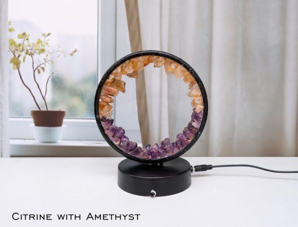 Citrine And Amethyst Circular Moon Lamp