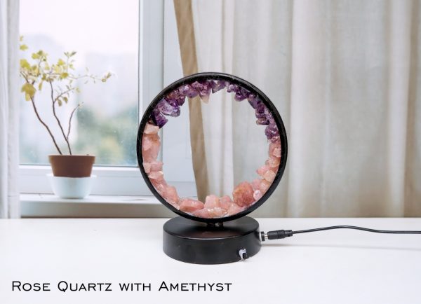 Rose Quartz And Amethyst Circular Moon Lamp